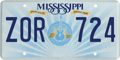 MS license plate ZOR724