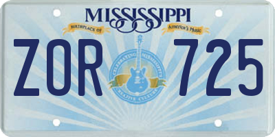 MS license plate ZOR725