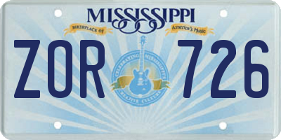 MS license plate ZOR726