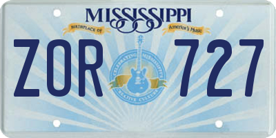 MS license plate ZOR727