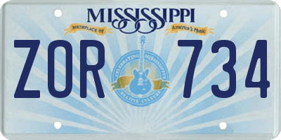 MS license plate ZOR734