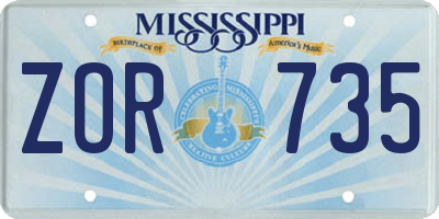 MS license plate ZOR735