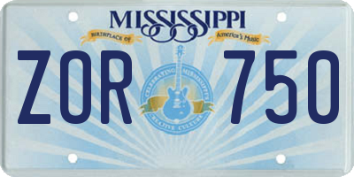 MS license plate ZOR750