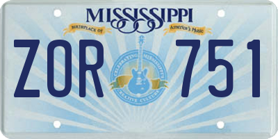 MS license plate ZOR751
