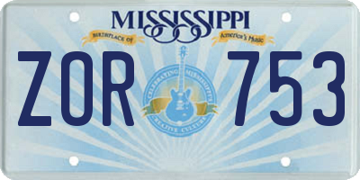 MS license plate ZOR753