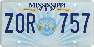 MS license plate ZOR757
