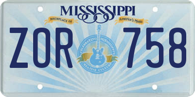 MS license plate ZOR758