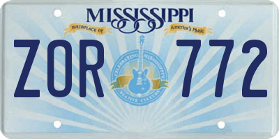 MS license plate ZOR772