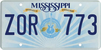 MS license plate ZOR773