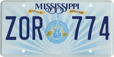 MS license plate ZOR774