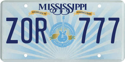 MS license plate ZOR777