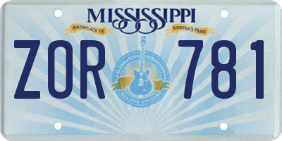 MS license plate ZOR781