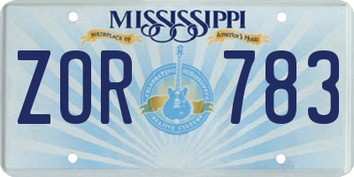 MS license plate ZOR783