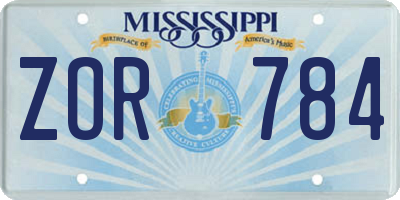 MS license plate ZOR784
