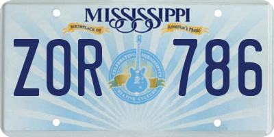 MS license plate ZOR786