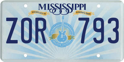 MS license plate ZOR793