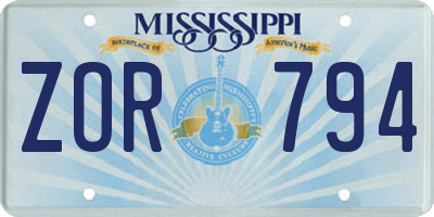 MS license plate ZOR794