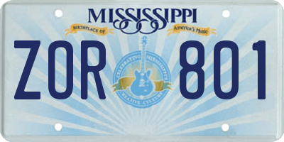 MS license plate ZOR801