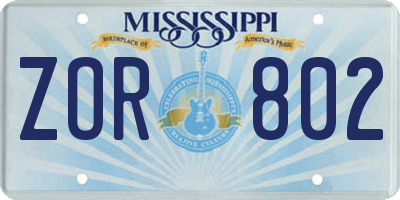 MS license plate ZOR802