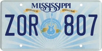 MS license plate ZOR807