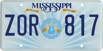 MS license plate ZOR817