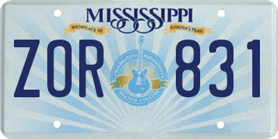 MS license plate ZOR831