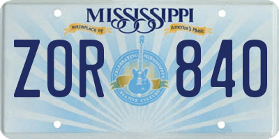 MS license plate ZOR840