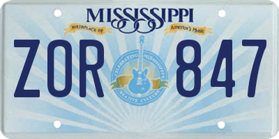 MS license plate ZOR847