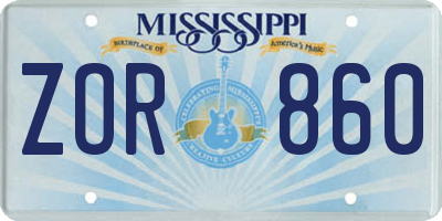 MS license plate ZOR860
