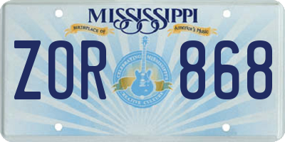 MS license plate ZOR868