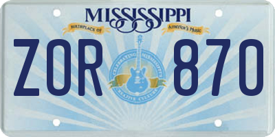 MS license plate ZOR870