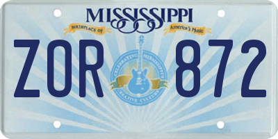 MS license plate ZOR872