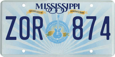MS license plate ZOR874
