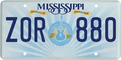 MS license plate ZOR880