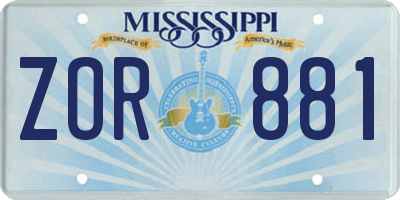 MS license plate ZOR881