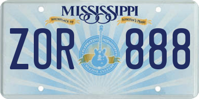 MS license plate ZOR888