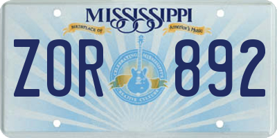 MS license plate ZOR892