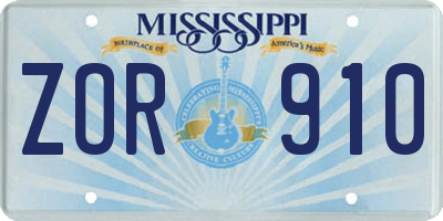 MS license plate ZOR910