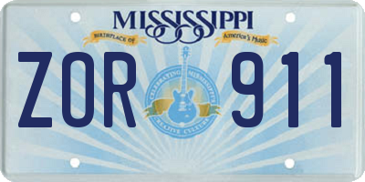 MS license plate ZOR911