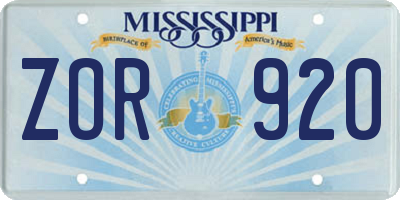 MS license plate ZOR920