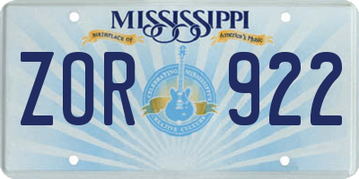 MS license plate ZOR922