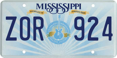 MS license plate ZOR924