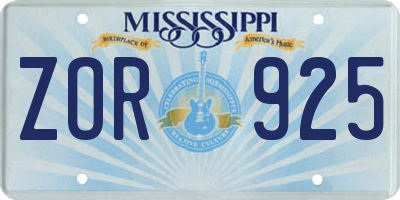 MS license plate ZOR925