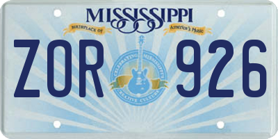 MS license plate ZOR926