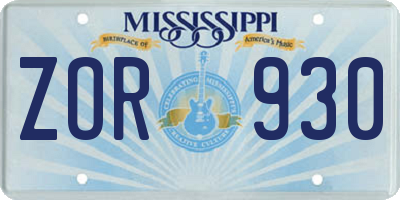 MS license plate ZOR930