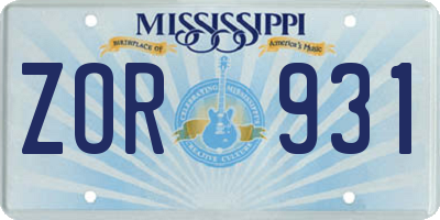 MS license plate ZOR931