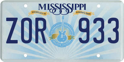 MS license plate ZOR933