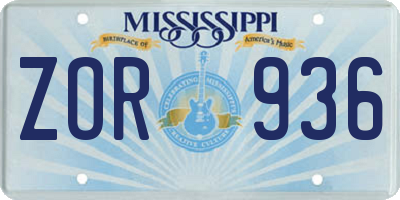 MS license plate ZOR936