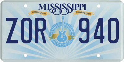 MS license plate ZOR940
