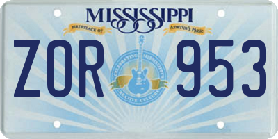 MS license plate ZOR953